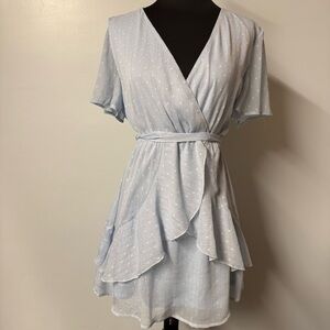 Light Blue Wrap Mini Dress with Belt
